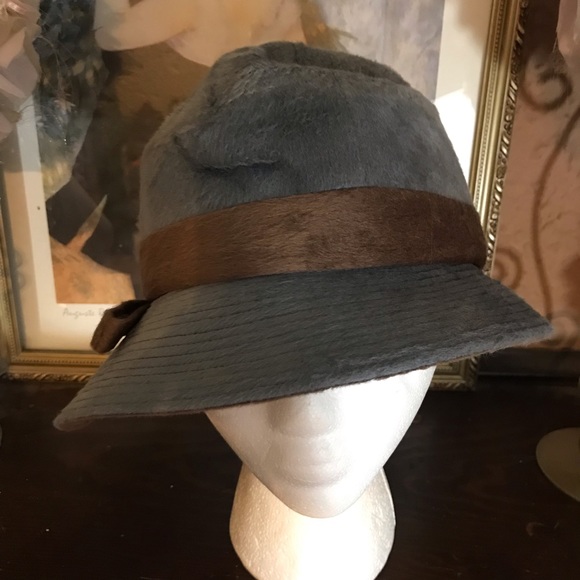 VINTAGE GEORGI ORIGINAL GRAY & BROWN VELOUR MODIFIED FEDORA FELT HAT - Picture 3 of 11